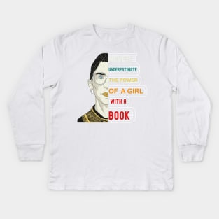 Never Underestimate The Power Of A Girl With A Book Kids Long Sleeve T-Shirt